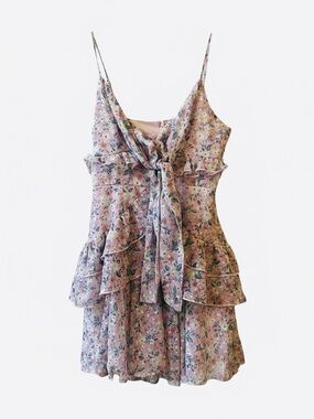 Peach Love California Floral Mini Spaghetti Strap Dress Size Med Ruffles Tie New